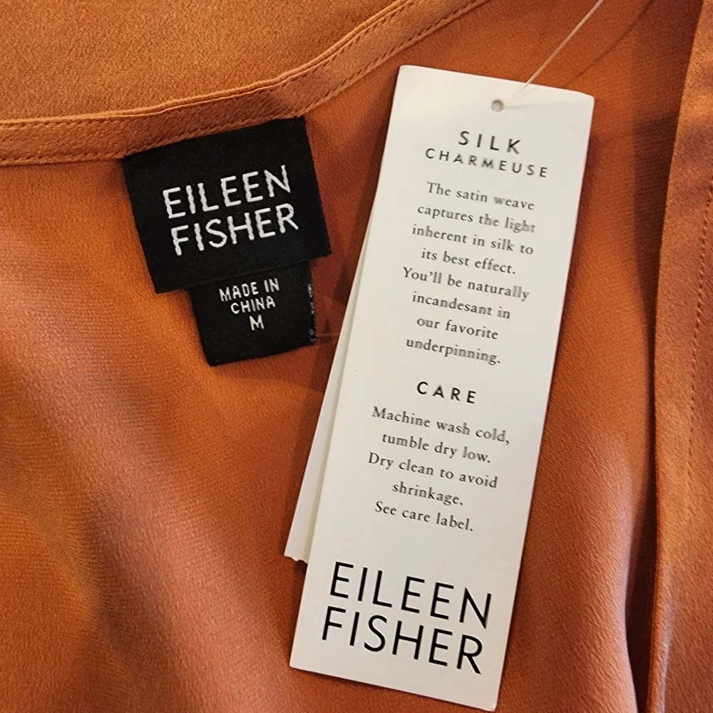 Eileen Fisher Silk Charmeuse Pumpkin Skinny Strap Tank SZ Medium NWT - Picture 3 of 5